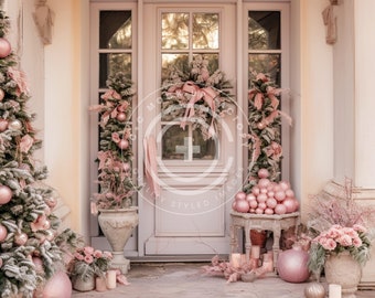 Pink Christmas フォトフレーム☃　完成品 Amazon.com : DHXXSC 8X6FT Pink Christmas Fireplace Backdrop Xmas