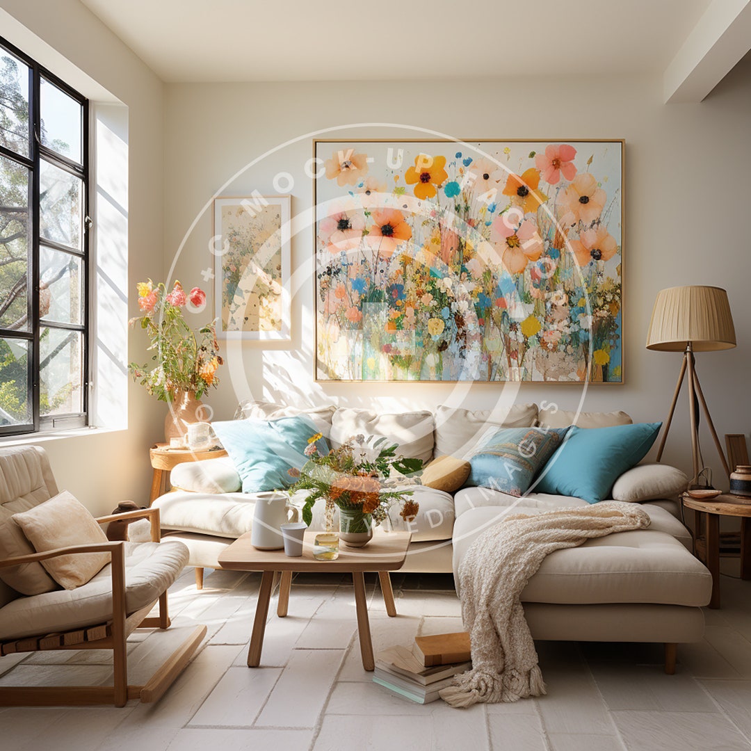 Large Frame Small Frame Wall Mockup Photo, Home Gold Blank Frames W