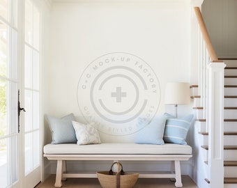 Entryway Mockup Blank Wall Art Photo - Stylish Coastal Beach House Aesthetic for Canvas Frames and Poster Prints, Entryway Wall Decor Mockup