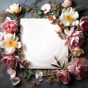 Fundo de maquete floral plano, casamento, convite, cartão de felicitações, diário, porta-copos, produtos POD, joias, imagem de fundo editável