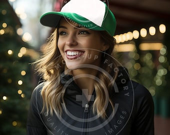 Trucker Mesh Cap Mockup, Green Trucker Cap  Mockup, Green and White Trucker Hat, Mesh Cap Mock-up, Trucker Caps, Mesh Hat Stock Image