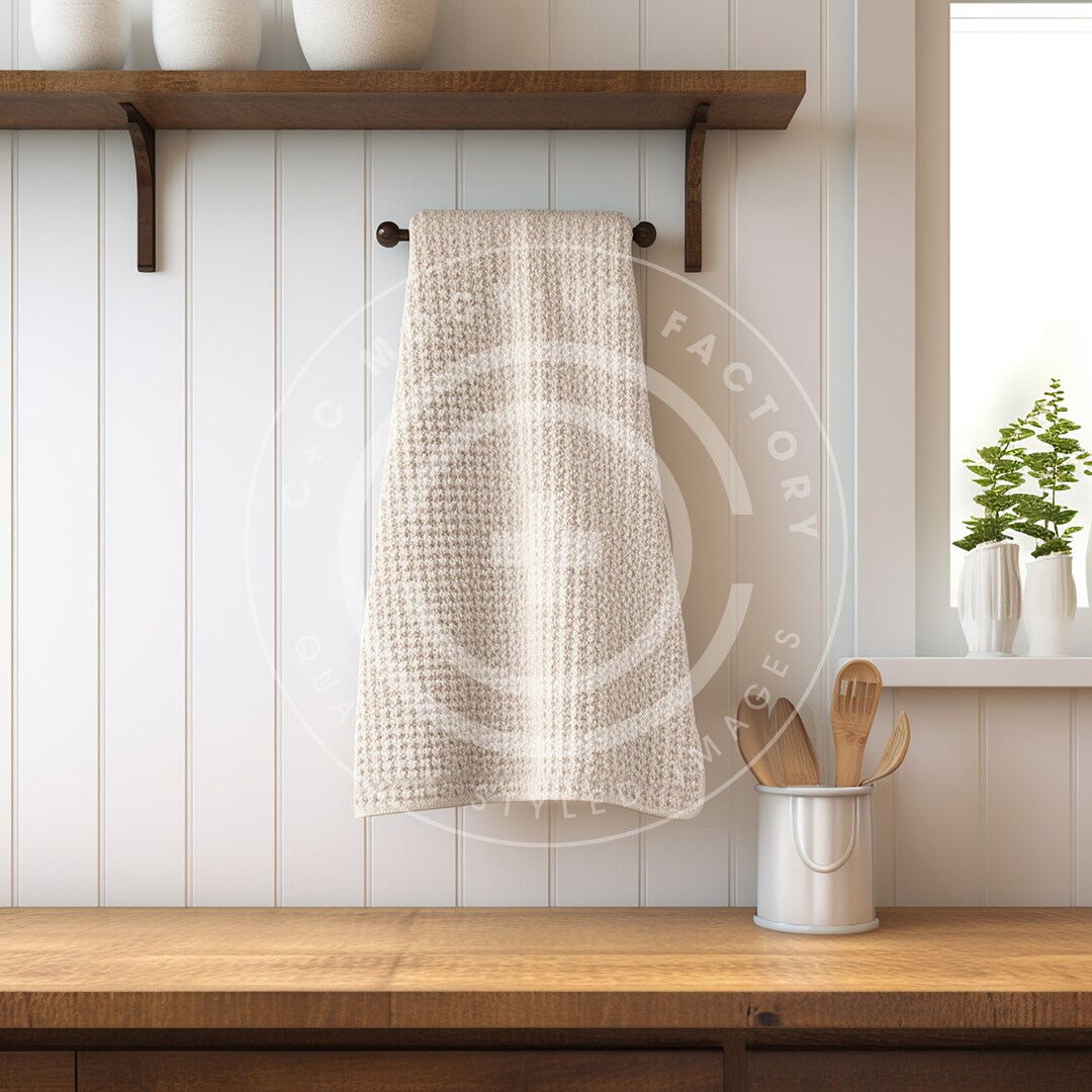 Khaki Waffle Towel Mockup, Waffle Towel Design Mockup, Mockup for Towel, Kitchen Towel Mockup