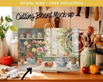 PSD Smart Glass Cutting Board Mockup, Editable Mockup, Cutting Board Mockup, Mockups, All-Over Printing Mockup, Glass Cutting Board, AOP
