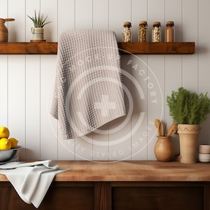 Khaki Waffle Towel Mockup, Waffle Towel Design Mockup, Mockup for Towel, Kitchen Towel Mockup, Add your design to this Tan Blank Towel.