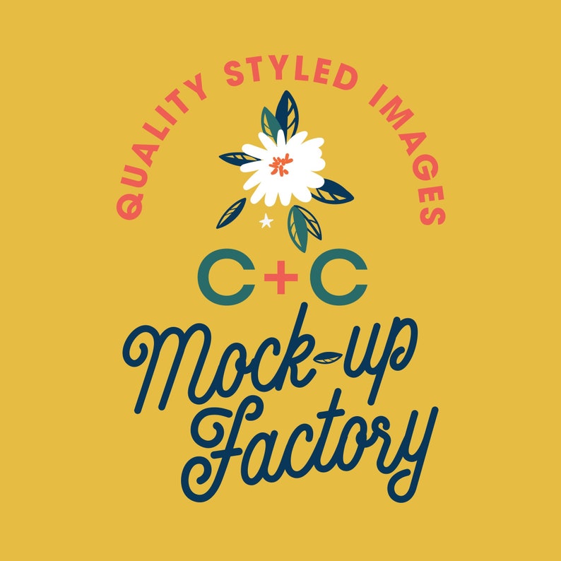 May include: A logo for a company called "C+C Mock-up Factory" with the tagline "Quality Styled Images". The logo features a stylized flower with a white center and green leaves, and the text is in a bold, stylized font.