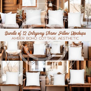 Entryway Throw Pillow Mockup Photo Bundle - Set of 12 Entryway Pillow Amber Boho Cottage Aesthetic, Mockup Bundle Sale, Throw Pillow Mockups