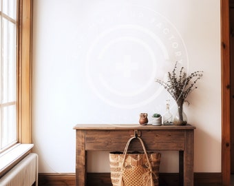 Entryway Boho Blank Wall Mockup Photo - Modern Boho Hippie Aesthetic for Canvas Frames and Poster Prints, Entry Wall Decor Mockup