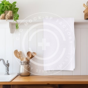 Waffle Towel Mockup, Waffle Towel Design Mockup, Mockup for Towel, Kitchen Towel Mockup, Add your design to Blank Towel in the Kitchen.