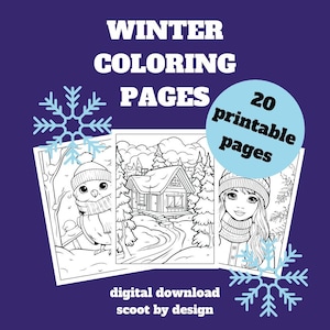 Winter Coloring Pages, Winter Coloring, Coloring Pages for Kids and Adults, Fun Activity, Digital Download, Winter Adventure, 20 Pages.