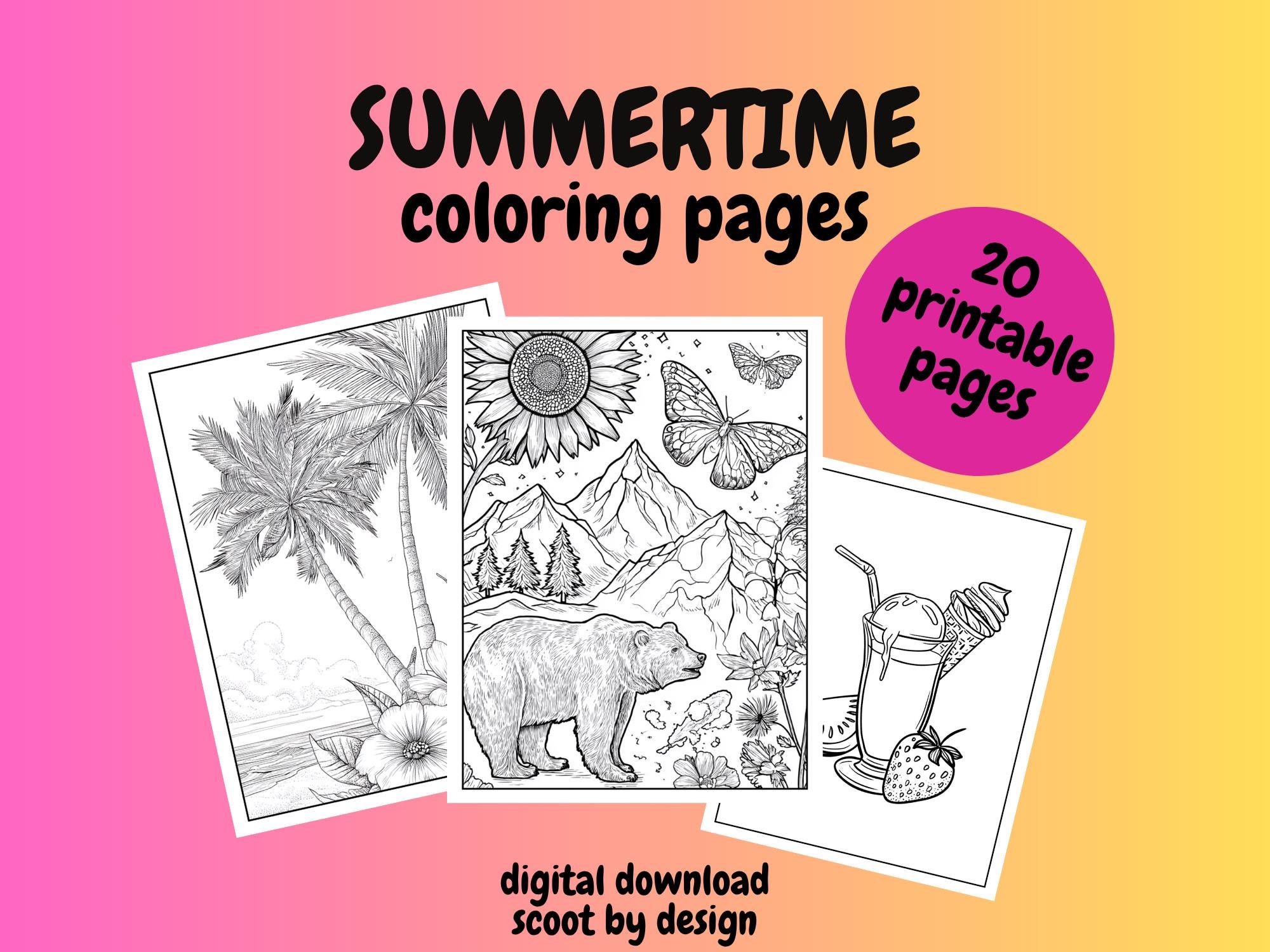 Summertime Coloring Pages, Coloring Pages for Kids and Adults, Digital ...