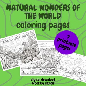 Natural Wonders of the World Coloring Pages, Coloring Pages for Kids and Adults, Fun Relaxing Activity, Digital Download, 7 Pages.