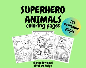 Dibujos para colorear de animales de superhéroes / Hojas para colorear imprimibles / Actividad para niños / Descarga digital instantánea / Actividad de superhéroes
