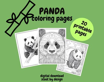 Panda Coloring Pages, Coloring Pages for Kids and Adults, Digital Download, Fun Activity, great school activity, Nature Coloring Pages Panda