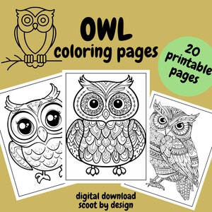 Owls Coloring Pages, What a HOOT Coloring Pages for Kids and Adults, Digital Download, Fun Activity, Cute Owls to Color