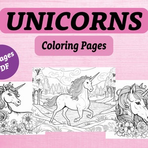 Unicorn Coloring Pages, 20 Printable Unicorn Coloring Pages, Cute Coloring Pages, For Kids and Adults, Digital Download, Coloring Pages