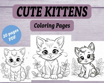 Kitten Coloring Sheets, Coloring Pages, Cute Kittens, Great for Birthday Parties, Kids Coloring Sheets, PDF Digital, Cat lover