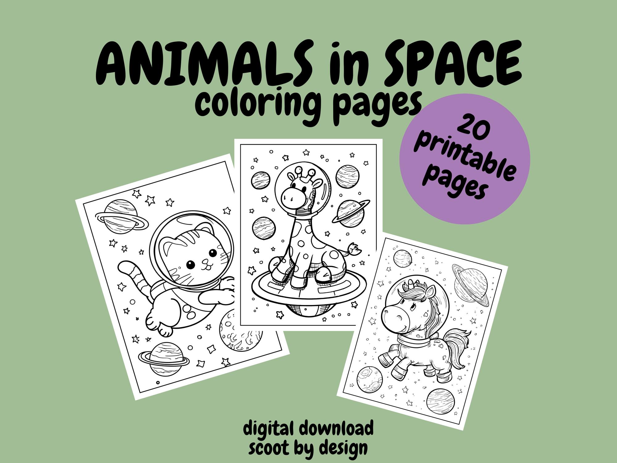 Animals in Space Coloring Pages, Coloring Pages for Kids and Adults ...