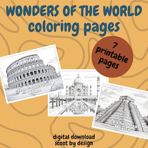 Wonders of the World Coloring Pages, Coloring Pages for Kids and Adults, Fun Relaxing Activity, Digital Download, 7 Pages.