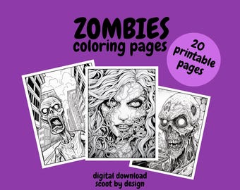 Zombies Malvorlagen, Zombie Malseiten für Kinder und Erwachsene, digitaler Download, lustige Aktivität, Zombies zum Ausmalen