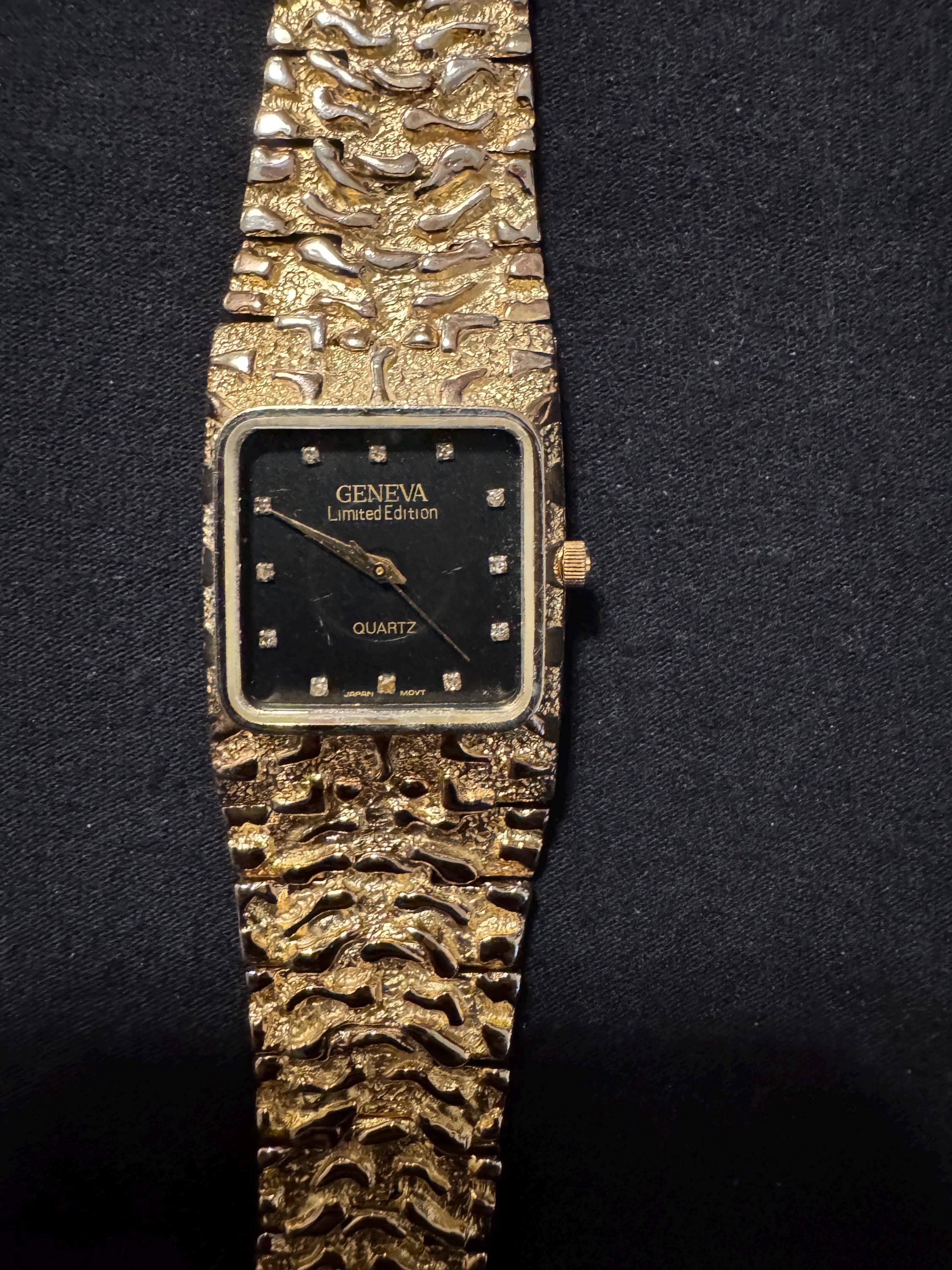 14k Gold Geneva Quartz Gold Nugget Watch Wrist Watch Geneva Nugget