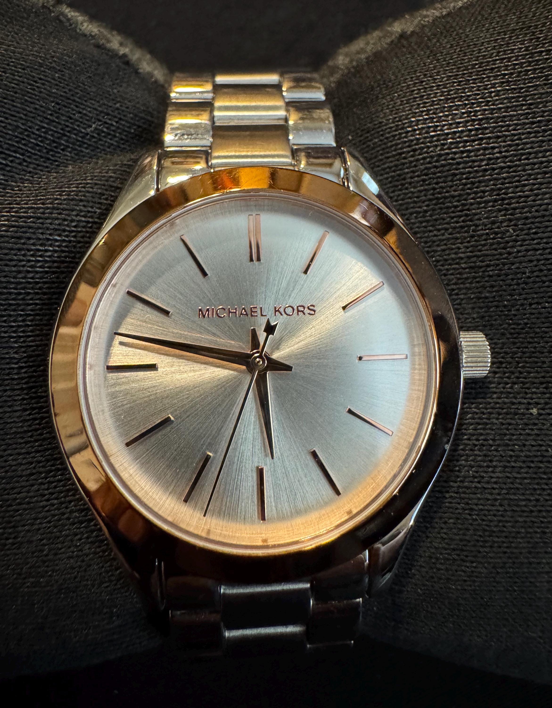 Michael Kors Mini Slim Runway Watch: Silver Rose Gold, 33mm