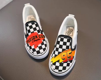 Pixar inspired Cars checkered slip on shoes