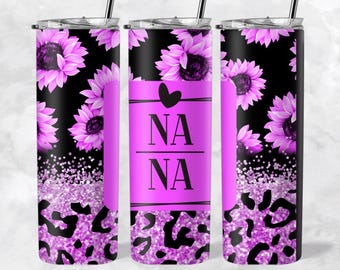 Nana Tumbler Wrap PNG Purple Daisies Nana Sublimation Tumbler File Digital Tumbler Wrap, 20 oz Digital PNG