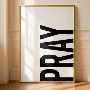 Arte mural cristiano con tipografía minimalista "Pray" (Descarga digital)