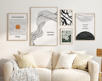 Christian Scripture Art Prints, Minimalist Gallery Set of 5 (Digital Download)