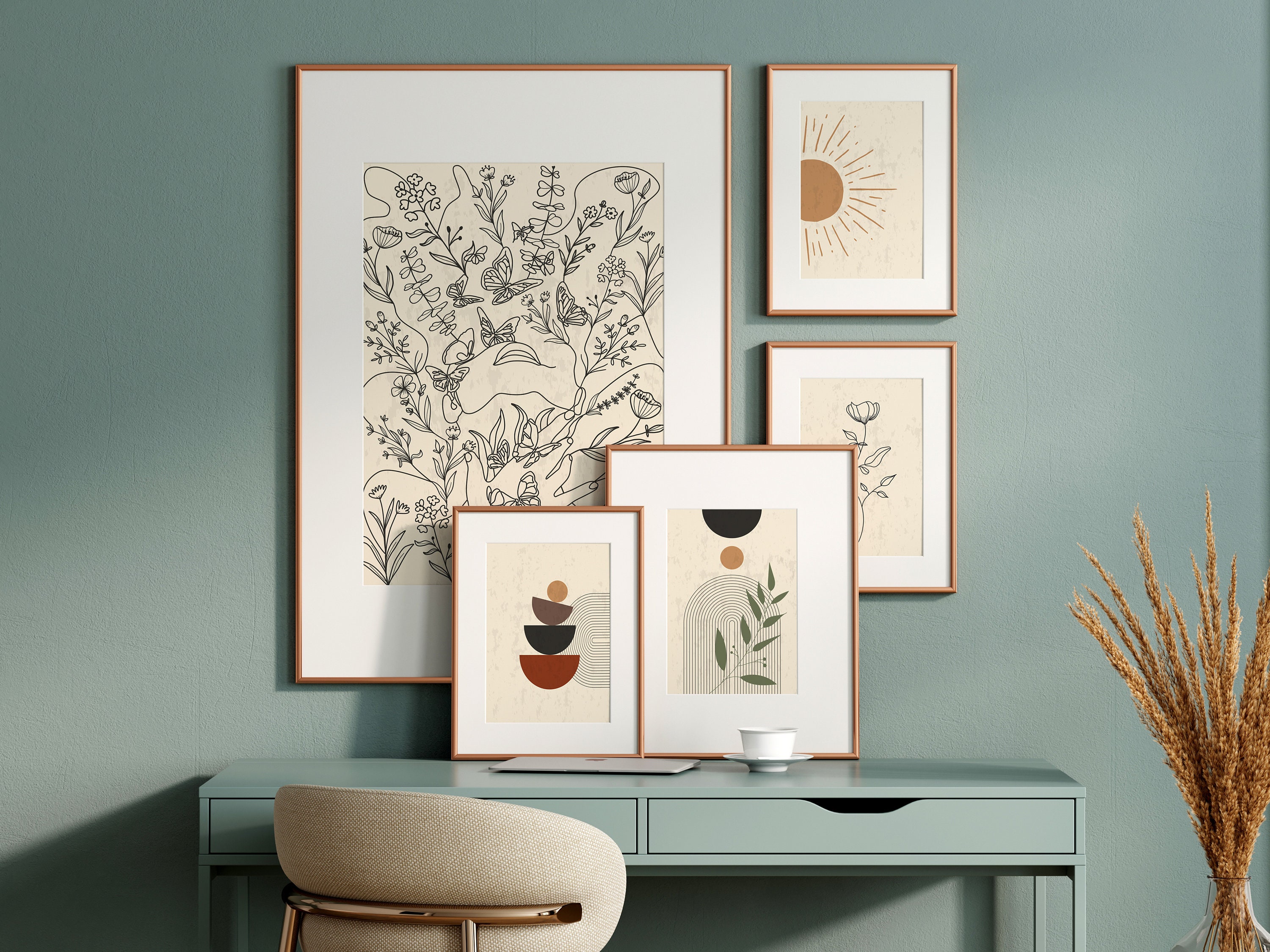 modern-gallery-wall-art-set-of-5-boho-bundle-abstract-butterfly-line