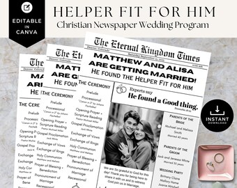 Plantilla de programa de boda para periódico cristiano (editable, descarga digital)