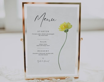 Plantilla de menú de boda con flores silvestres / Boho rústico (descarga digital)