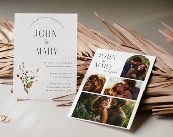 Plantilla de invitación de boda con flores silvestres / Floral bohemio, código QR (descarga digital)