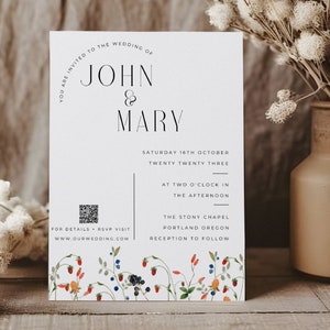 Wildflower Wedding Invite | Qr Code Wedding Invite | Summer Spring Wedding Invitation | Photo Wedding Invite | Floral Wedding | SB | boho