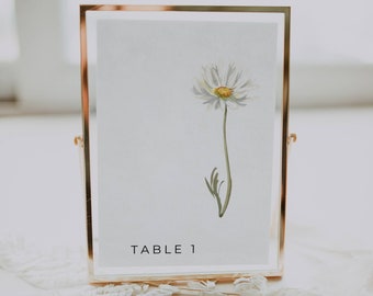 Plantilla de número de mesa para boda con flores silvestres / Diseño floral editable (descarga digital)