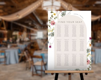 Wedding Seating Chart Template | Boho Wildflower | Seating Plan | Wedding Seating Chart Sign | Modern Calligraphy | Instant Download