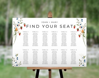 Plano de asientos para boda con flores silvestres / Letrero floral bohemio (Descarga digital)
