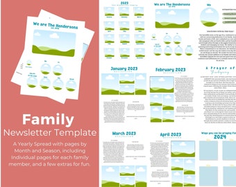 Plantilla editable para boletín informativo de resumen anual familiar (descarga digital)