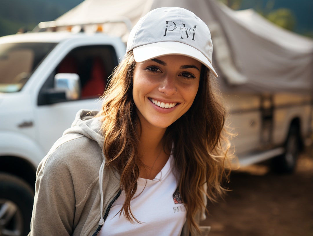 Women's Baseball Cap Mockup, Dad Hat Mockup, White Baseball Hat Mockup
