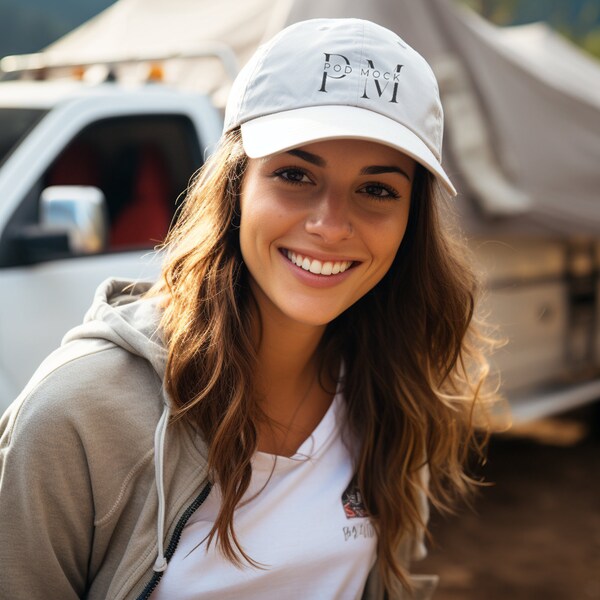 Women's Baseball Cap Mockup, Dad Hat Mockup, White Baseball Hat Mockup