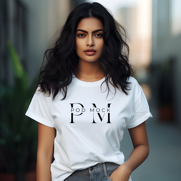 East Indian Woman Tshirt Mockup, Bella Canvas 6004 or 3001 White Tshirt Mockup, Female Model Mockup, Asian Woman Mockup