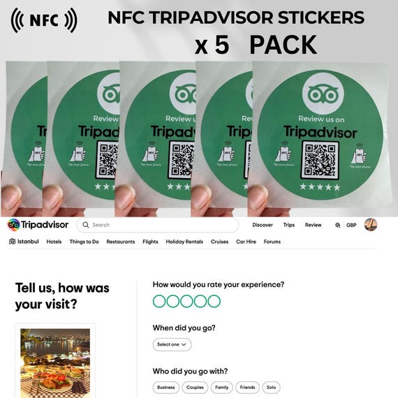 Pack De 5 Stickers NFC TripAdvisor - Pour Avis Clients Sans Contact - Avec QR Code - 10 Cm