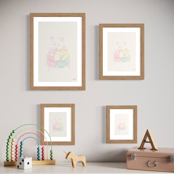 Peaceful Pandas, a mom with two cubs in pastel colors