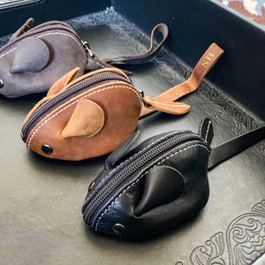 Porte-monnaie souris en cuir, porte-monnaie en cuir fait main, cuir véritable, cadeau pour lui/elle, cadeaux uniques