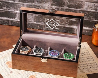 Personalised Watch Box for 3 4 6 8 slot Watches Storage, Birthday Gift for Men, Custom Wooden Watch Storage Case, Gift for Him