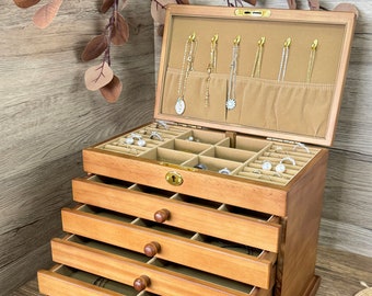 Vintage Holz Schmuckschatulle mit Schubladen 6 Schublade Mehrere Schmuck Organizer Hochzeitsgeschenk Geschenke für Sie Schmuckschatulle der Frauen für Frauen