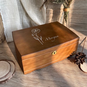 Benutzerdefinierte gravierte Holz Schmuckschatulle mit Schubladen Einzige Schublade Schmuck Organizer Hochzeitsgeschenk Geschenke für Mama Frauen Schmuck Kollektion