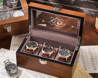 Caja para relojes personalizada grabada, estuche para guardar relojes a medida, regalo de cumpleaños para hombre, caja de nogal para 6 relojes, regalo de aniversario
