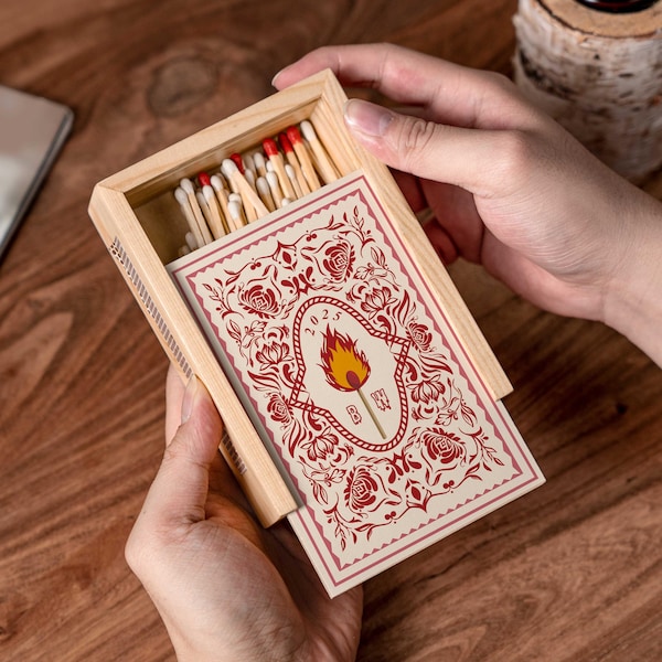 Caja de cerillas grande personalizada para parejas, regalo de compromiso personalizado, caja de cerillas de madera para parejas, regalo de boda, regalo para despedida de soltera, regalo de inauguración de casa