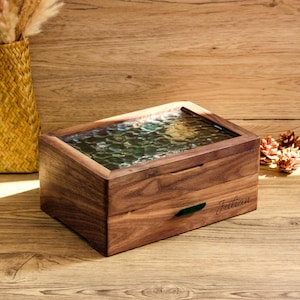 Scatola portagioie personalizzata in vetro retrò in noce, scatola portagioie doppia, regalo per la mamma, scatola da collezione per gioielli da donna, idea regalo per la mamma
